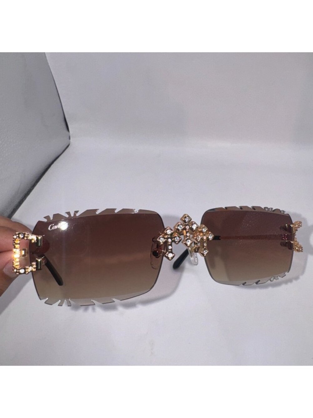 Brown Tint Cartier Buffs Sunglasses Triple Cross Diamond